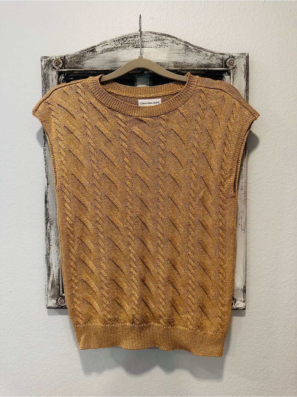 Calvin Klein Cable Knit Sleeveless Sweater - Gold